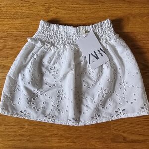 Zara White Smocked Bubble Mini Skirt
